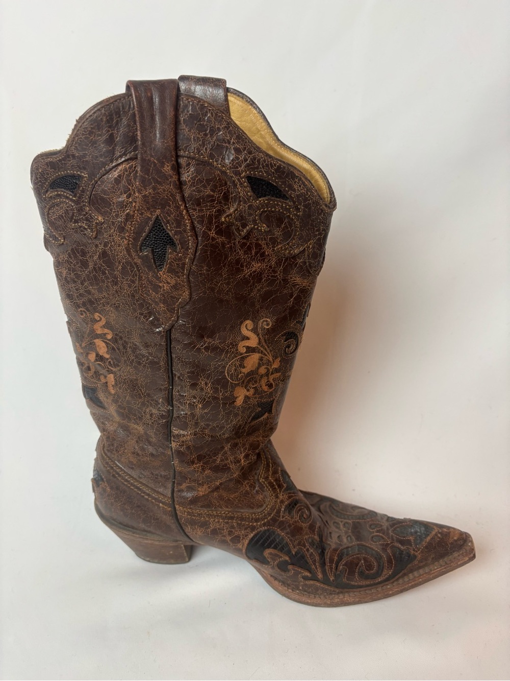 Corral Women's Lizard Inlay Cowgirl Boot C2118 Brown Black Distressed Sz 10.5